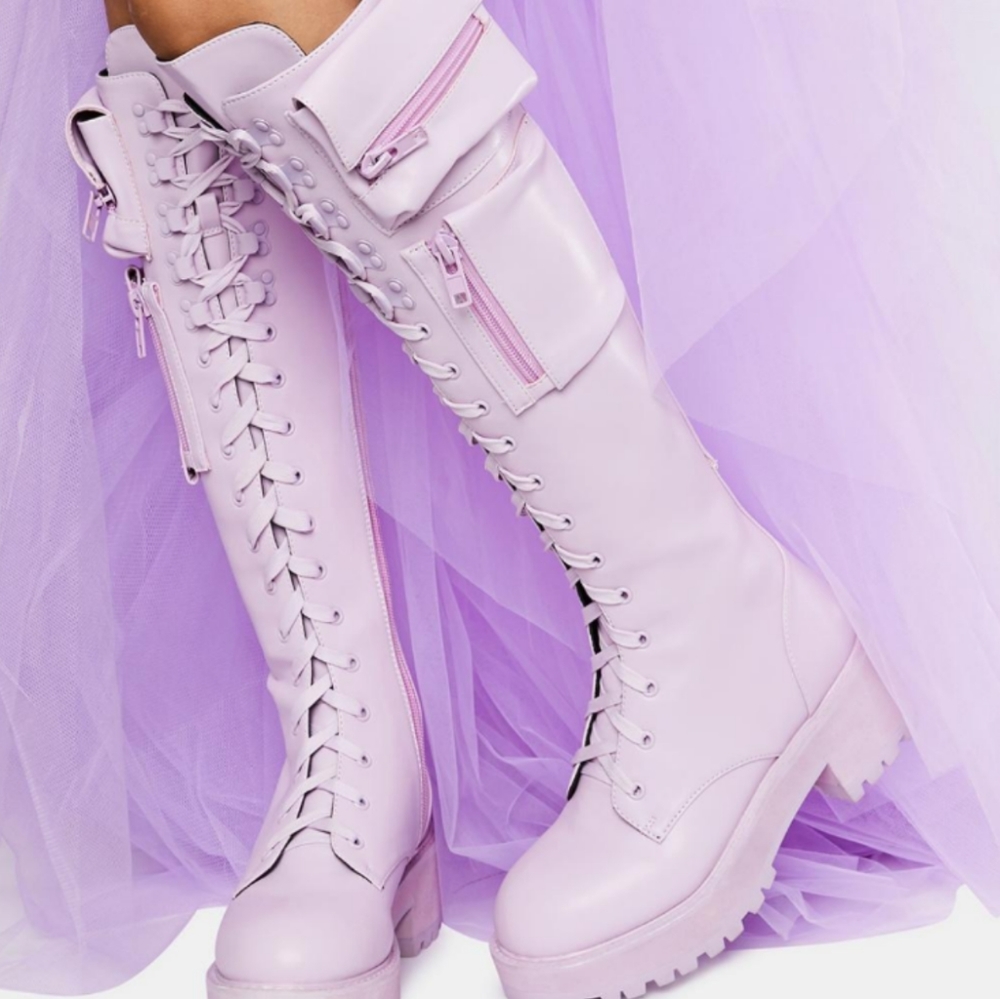 LAVENDER OBSIDIAN POCKET COMBAT BOOTS
